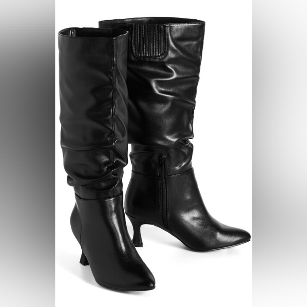 City Chic Women's Black Knee-High Heeled Boots with Side Zipper